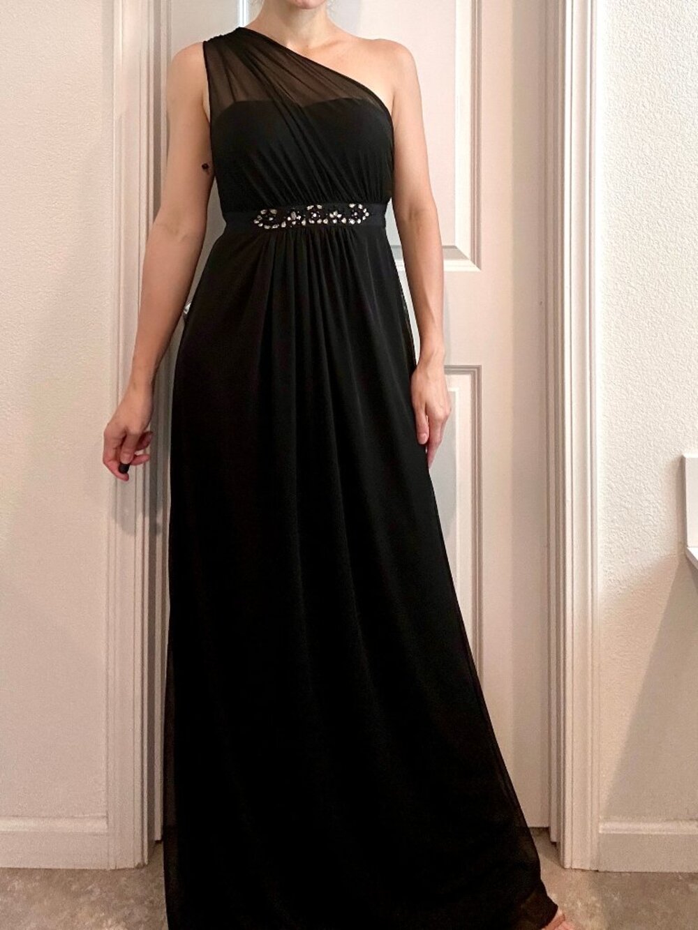 Adrianna Papell One Shoulder Evening Prom Long Dress size 4 Black